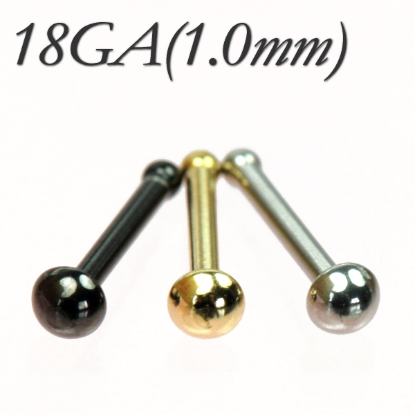 ボディピアス 鼻ピアス 【素材】 サージカルステンレス316L製(医療用)にカラーコーティング 【サイズ】 18GA(1mm 長さ10mm 先端ボール2.5mm シャフト8mm) 【カラー】 ブラック